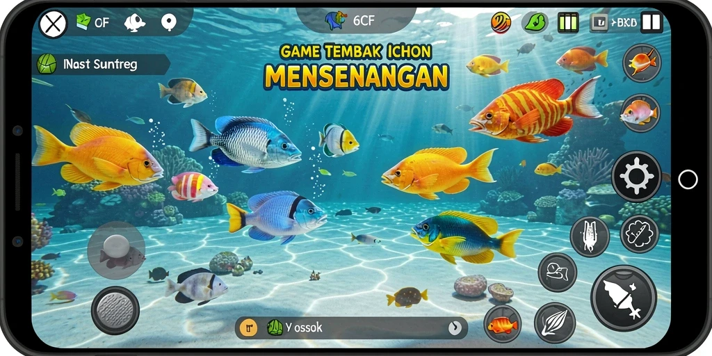 Screenshot gameplay seru 6CF yang menampilkan aksi Tembak Ikan.