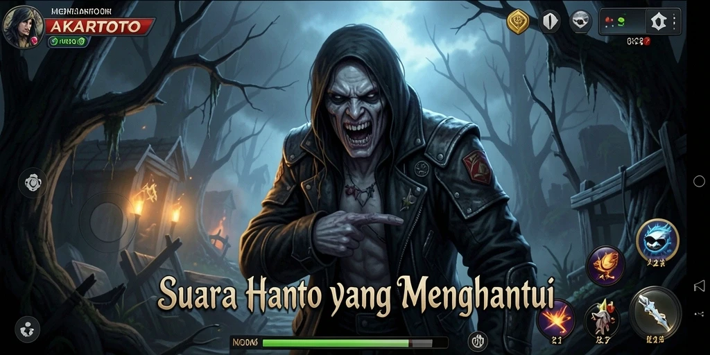 Menampilkan gameplay menakutkan AKARTOTO dengan suasana mencekam.