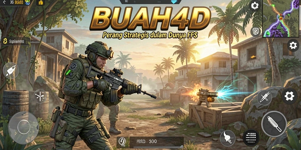 Screenshot dari gameplay BUAH4D menunjukkan aksi menegangkan di arena FPS.