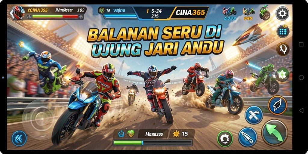 Tangkapan layar gameplay CINA365 yang menunjukkan aksi balapan mendebarkan.