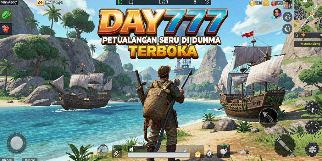 Screenshot gameplay DAY777 yang menampilkan eksplorasi dunia terbuka.