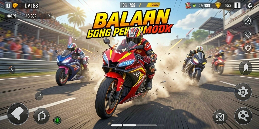 Screenshot gameplay DV188 dengan balapan motor yang seru dan intens.