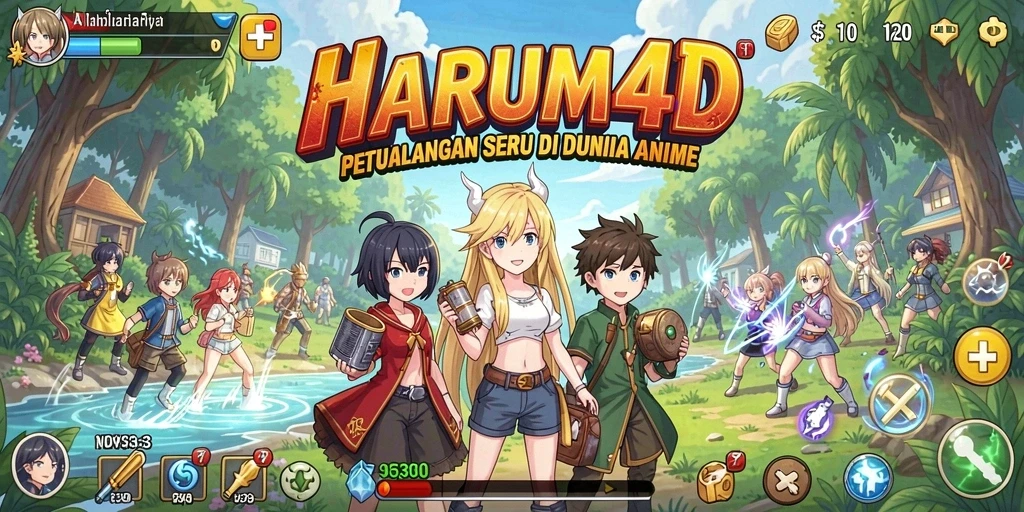 Tangkapan layar gameplay HARUM4D yang menampilkan karakter anime dalam aksi.