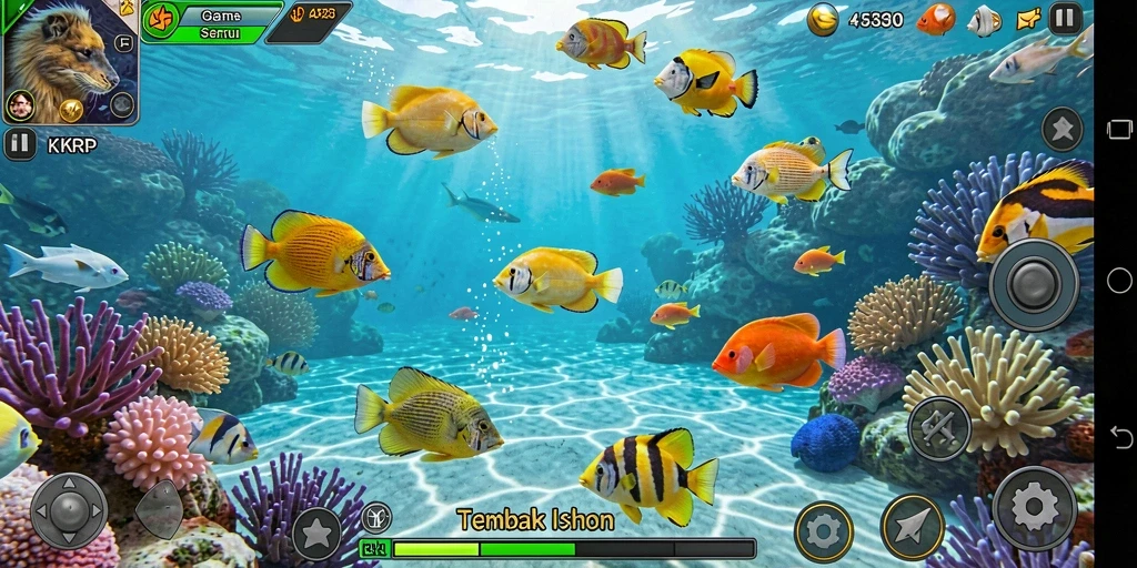 Screenshot gameplay <strong>KKRP</strong> dengan aksi tembak ikan yang seru.