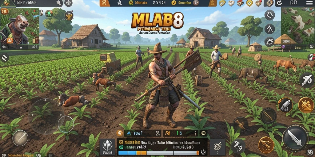 Screenshot gameplay MLBB8 menunjukkan aktivitas seru bertani.