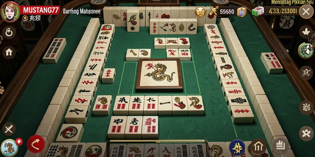 Screenshot gameplay MUSTANG77 yang menampilkan level Mahjong yang menantang.
