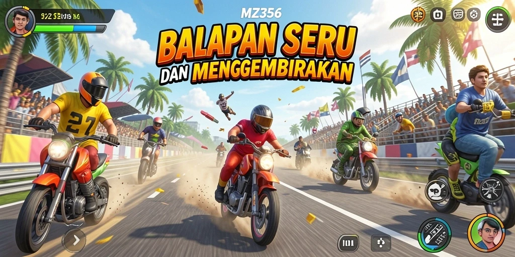 Tampilan gameplay seru dalam balapan MZ356 dengan grafik yang memukau.