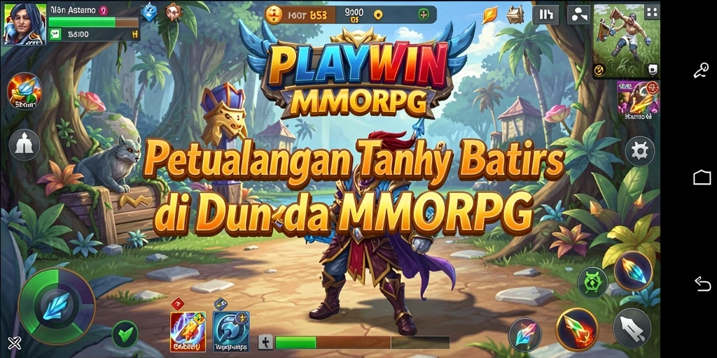 Screenshot menunjukkan pertempuran epik dalam dunia MMORPG PLAYWIN.