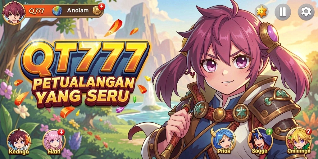 Tampilan menarik gameplay QT777 dengan karakter anime yang dinamis.