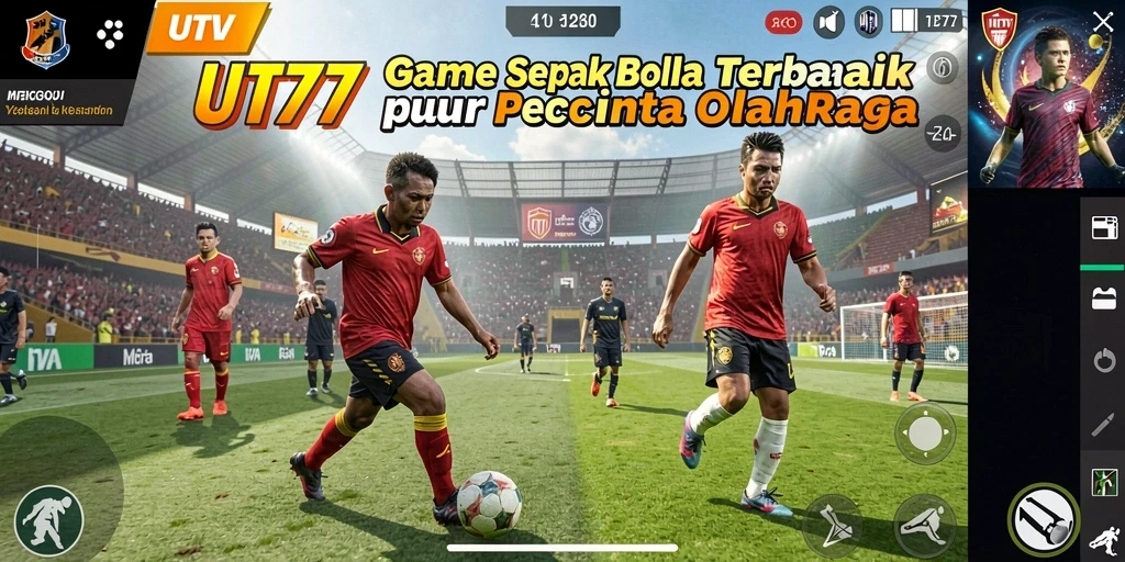 Tampilan gameplay UT77 dengan aksi sepak bola yang intense dan grafis menawan.
