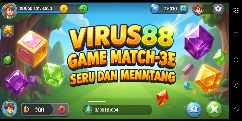 Screenshot gameplay VIRUS88 menunjukkan aksi mencocokkan virus yang seru.