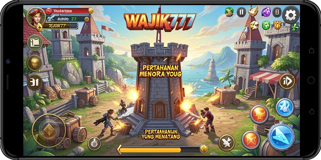 Tangkapan layar menarik dari gameplay Tower Defense WAJIK777.