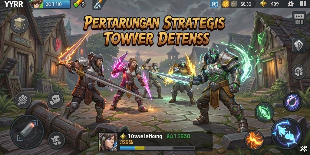 Tampilan gameplay strategis dalam game Tower Defense YYRR.